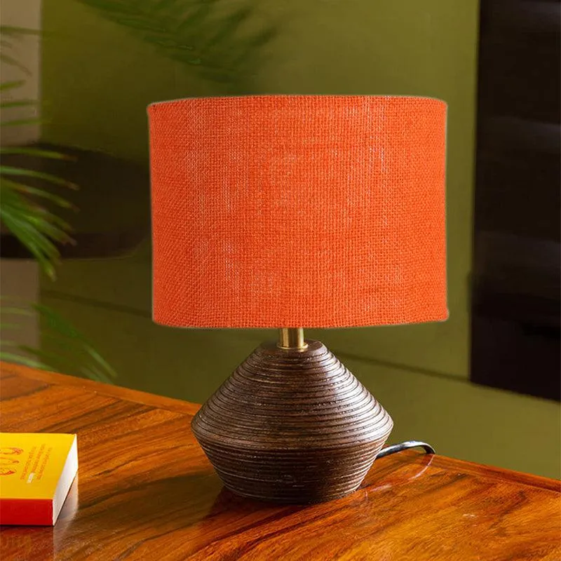 Yami Wooden Table Lamp With Jute Shade - Brown,Orange media 7