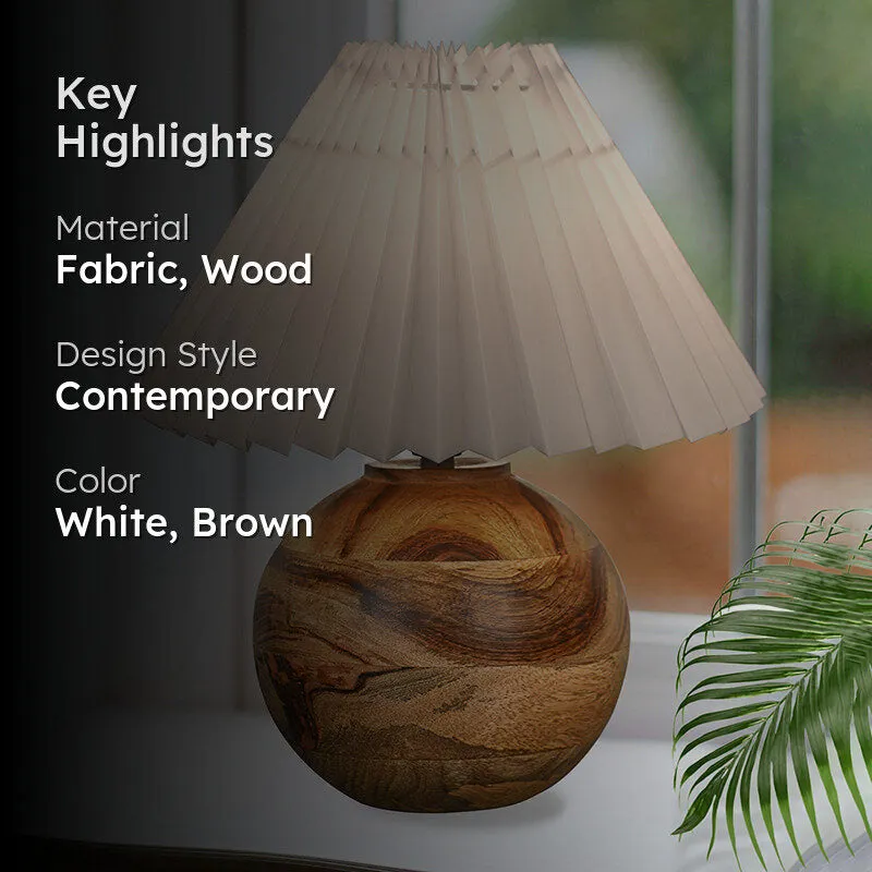 Lark Pleated Fabric Table Lamp - White,Brown media 2