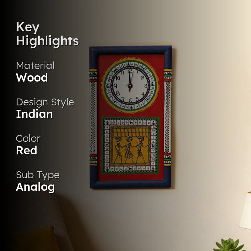 Desi Dhokra Wall Clock - Red media 2