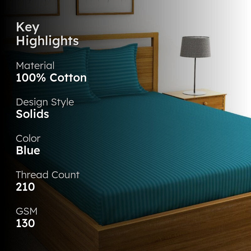 Duesa Striped Cotton Bedsheet (Turquiose) - 210 TC media 2