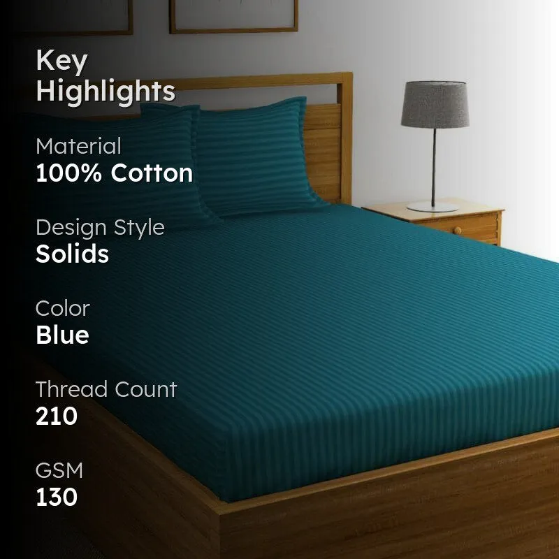 Duesa Striped Cotton Bedsheet (Turquiose) - 210 TC media 2
