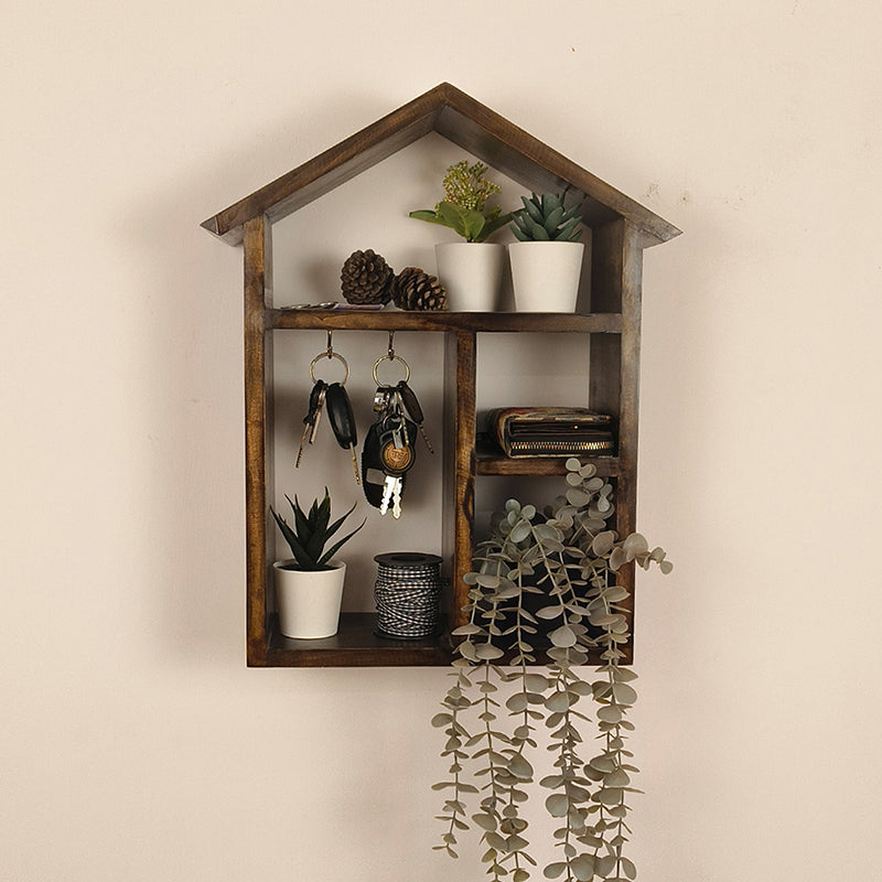 Oakrest Wooden Wall Shelf Organiser with Key Holders media 3