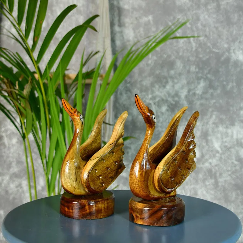 Swan Soiree Wood Showpiece - Set Of Two media 3