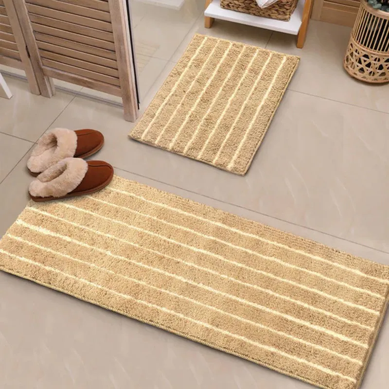 StripeEase Microfiber Bath Mats (Beige) - Set of Two media 1