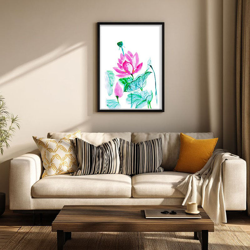 Lotus Brushstrokes Archival Paper Wall Art With Frame