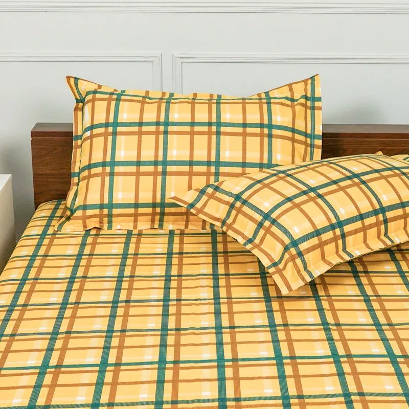 Sanja Checkered Cotton Bedsheet (Yellow) - 144 TC media 4