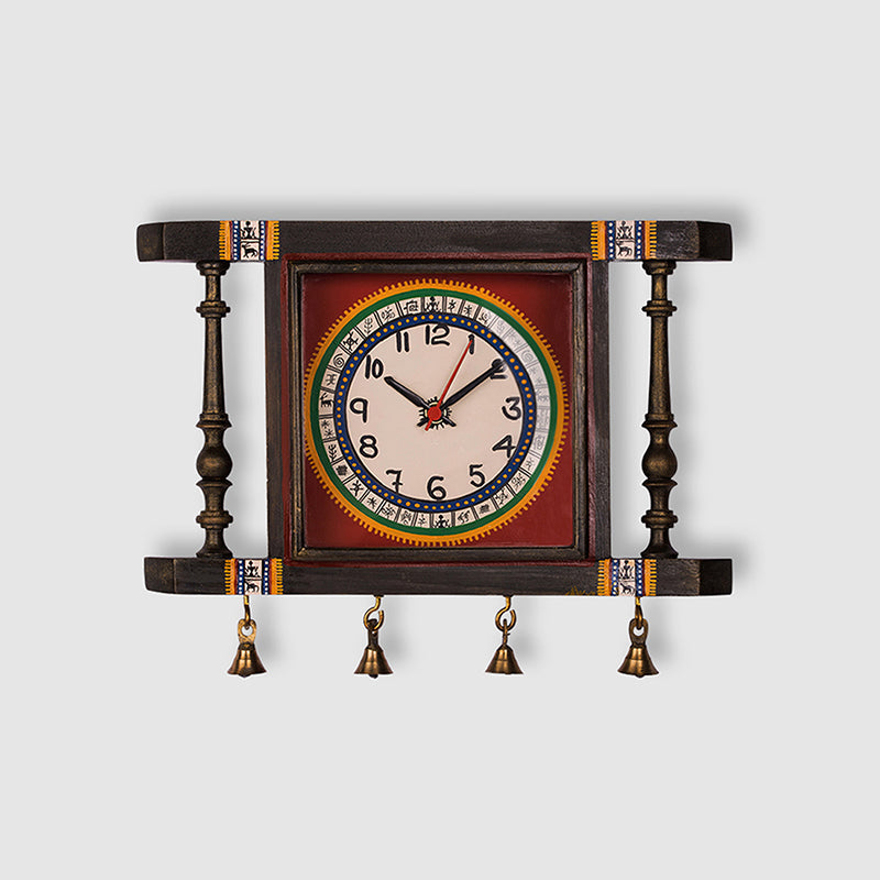 Carved Time Analog Teak Wood Wall Clock media 3