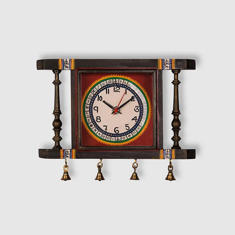 Carved Time Analog Teak Wood Wall Clock media 3