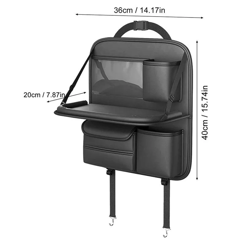 Sleek Seat Leather Car Seat Organizer With Foldable Tray - Dark Grey media 9