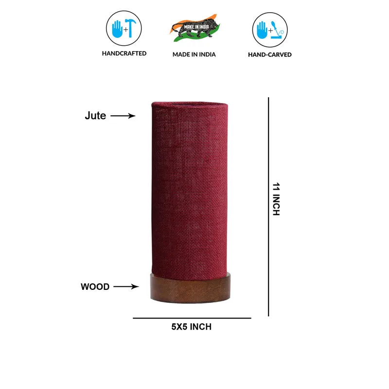 Jaala Tower Wooden Table Lamp With Jute Shade - Maroon,Brown media 6