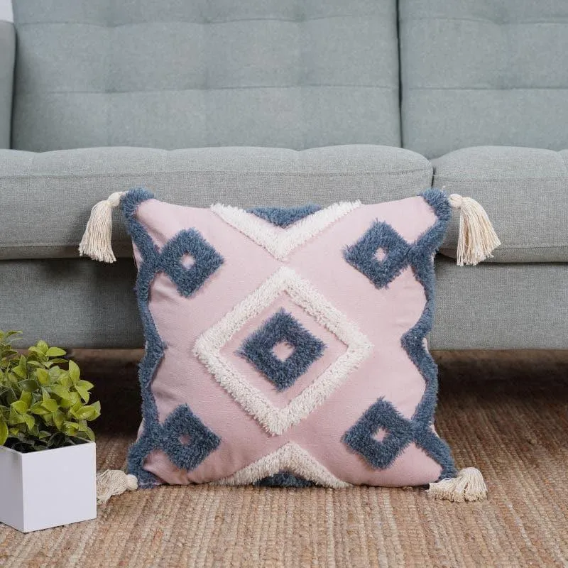 Indigo Diamond Tufted Cotton Cushion Cover media 2