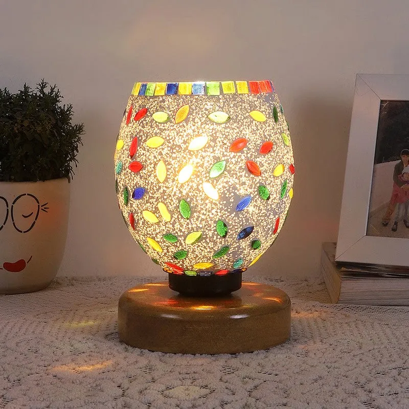 Luxira Mosaic Glass Table Lamp With Wooden Base - Multicolor media 3