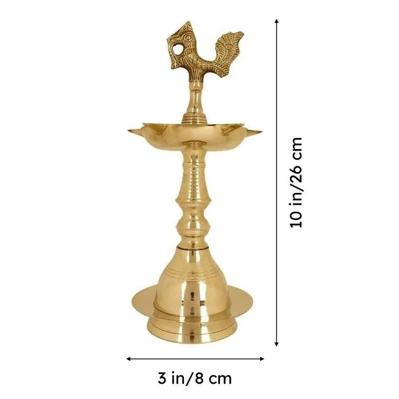 Vibhava Peacock Brass Lamp - Small media 4