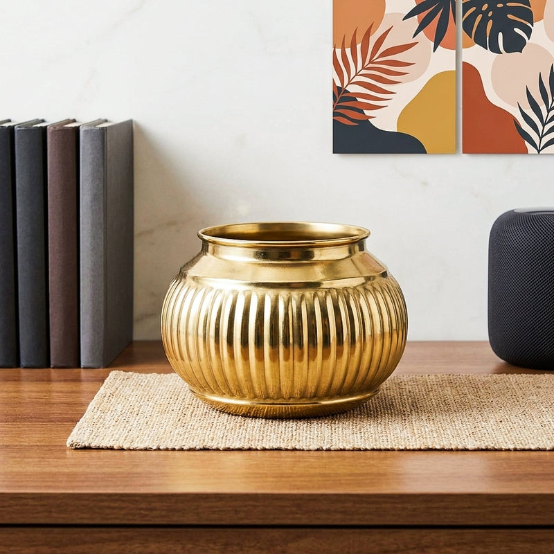 Potsi Gold Matki Metal Planter - Gold