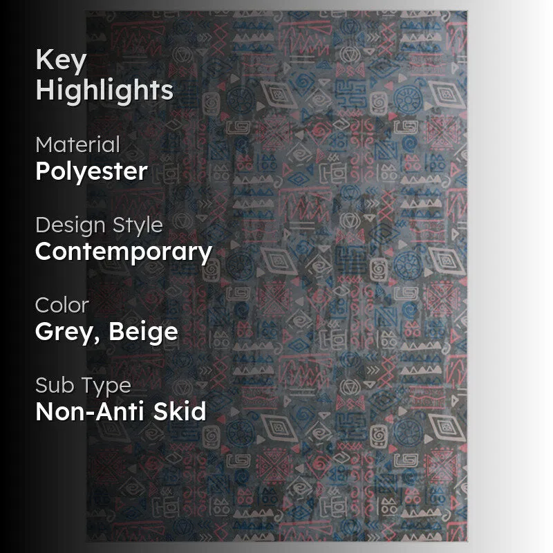 Silmarillion Abstract Polyester Anti-Skid Carpet - Grey & Blue media 2
