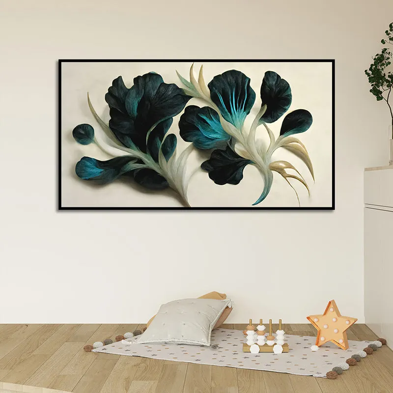 Ebony Indigo Blooms Floral Canvas Wall Painting With Frame - Black media 1