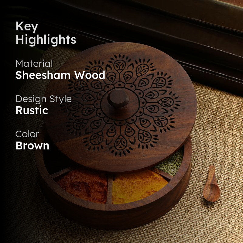 Mor Pankh Food Safe Sheesham Wood Masala Box - 120 ML media 2