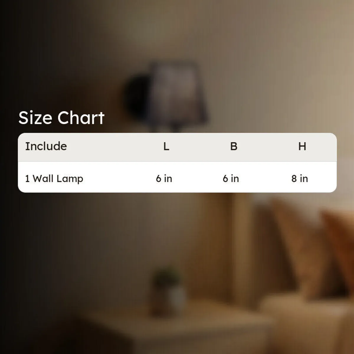 Size chart graphic for the wall lamp