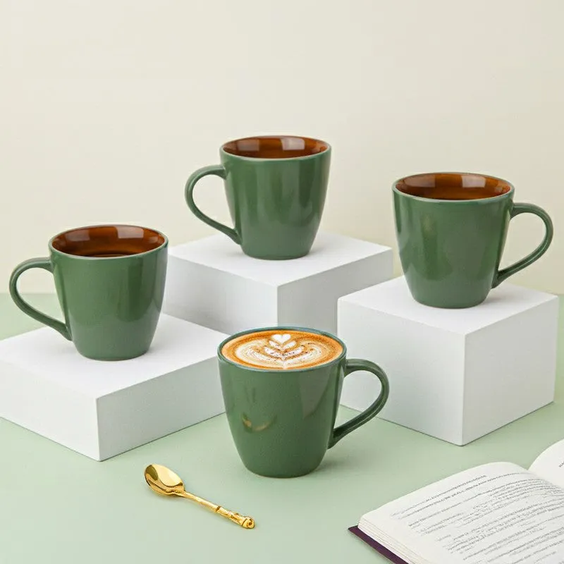 Karvaa Ceramic Coffee Mug (Forest Green/350 mL Each) - Set Of Four media 1