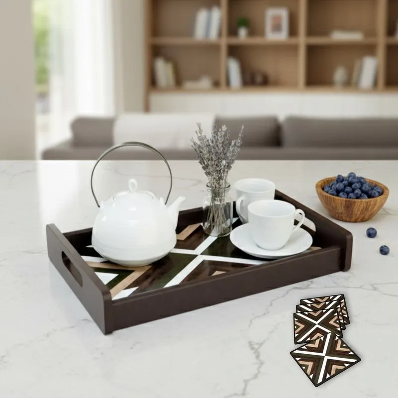 Timber Treasure Serving Tray with 4 Coasters - Five Piece Set media 1