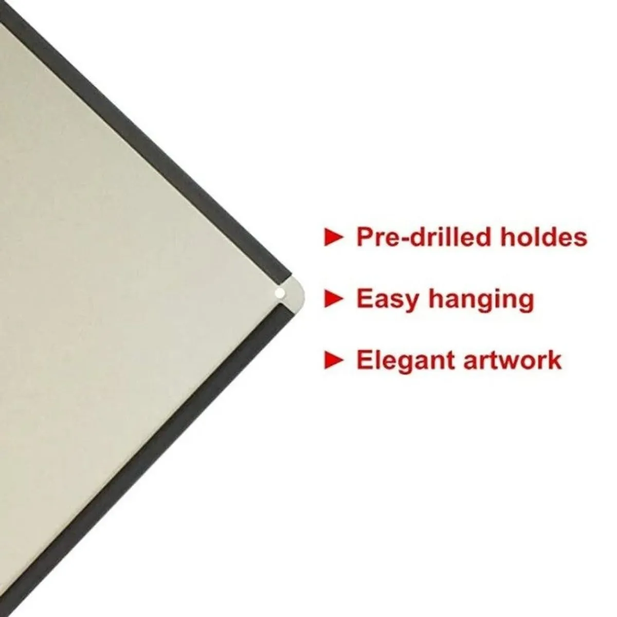Close-up of the wall accent edge showing a pre-drilled hole for hanging