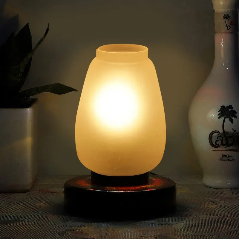 Glowflare Glass Table Lamp With Wooden Base - White & Brown media 1