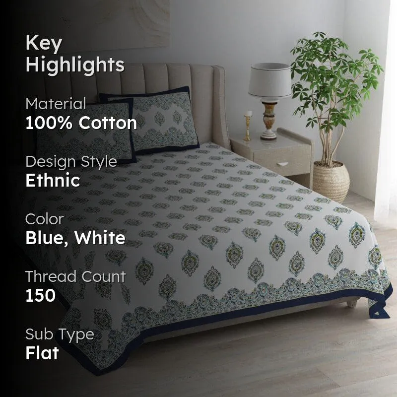Deekshika Printed Cotton Bedsheet (Blue) - 150 TC media 2