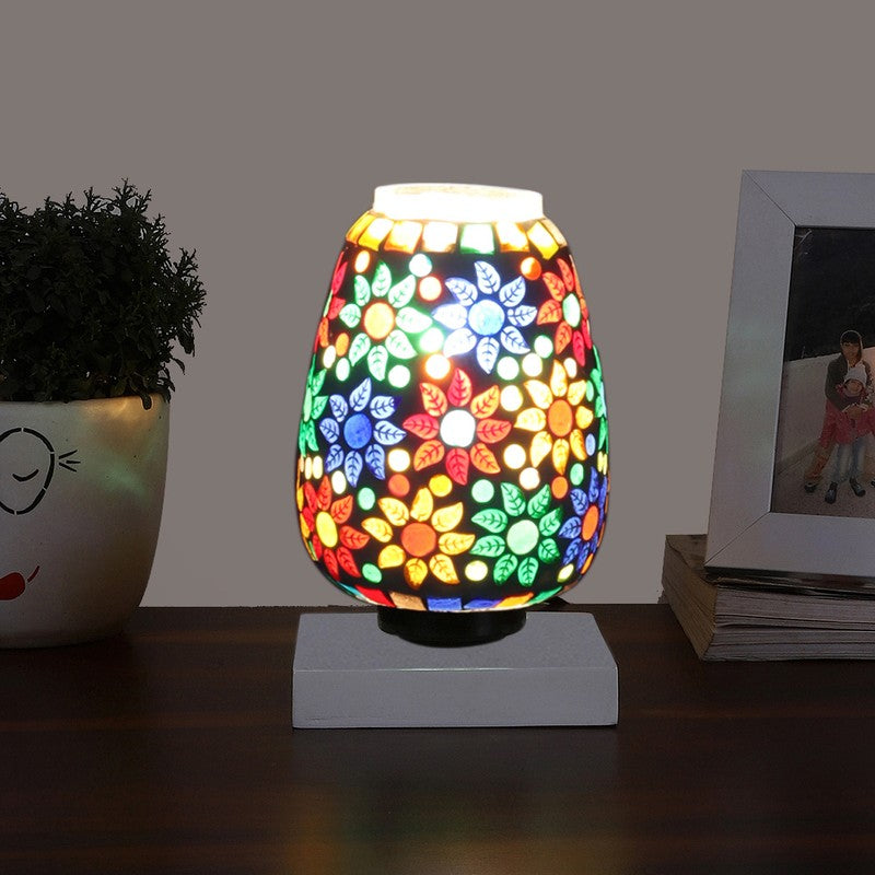 Astrine Glass Table Lamp With Wooden Base - Multicolor