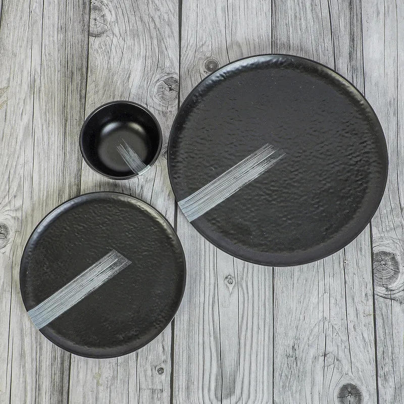 Stripe Swipe Melamine Dinner Set (Black) - 24 Piece Set media 5