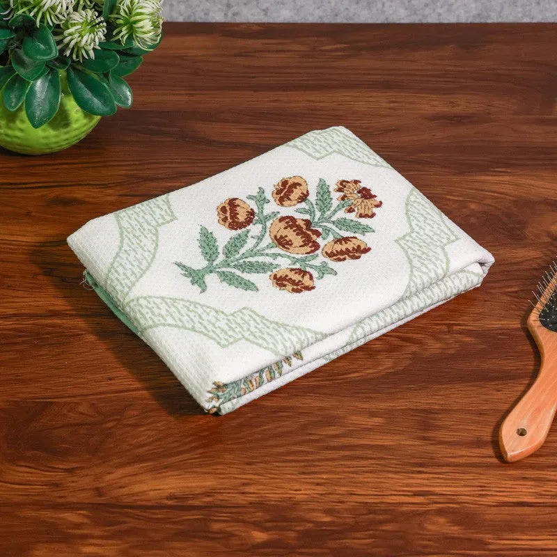 Flora Drift Cotton BathTowel - Green & White media 1