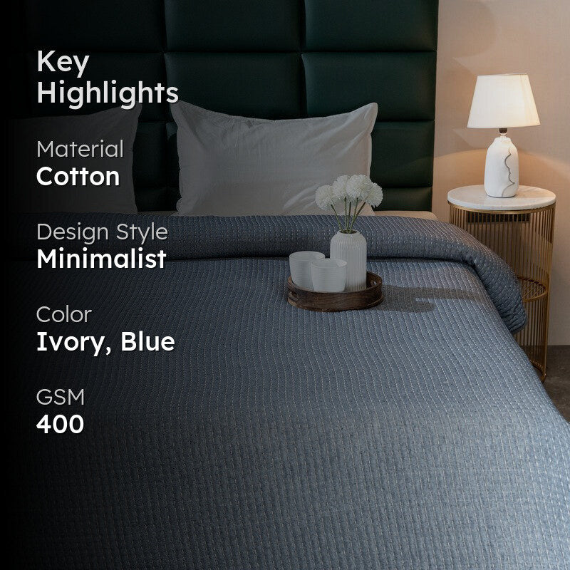 Ivory (Blue Self Stripe Comforter) - Three Piece Set media 2