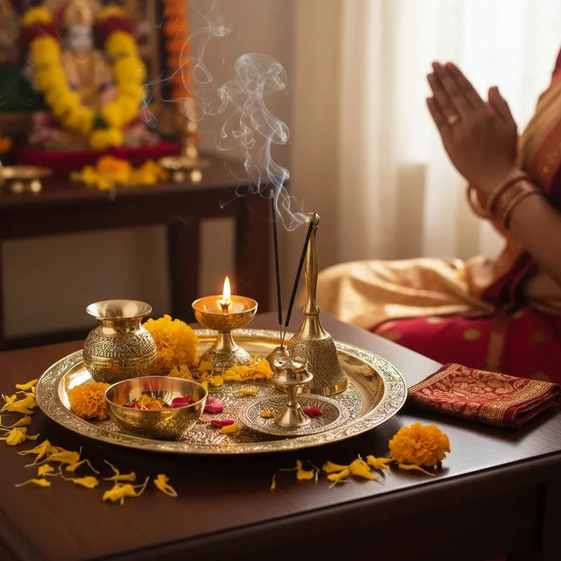 Divine Aarti Ritual Brass Pooja Thali media 4