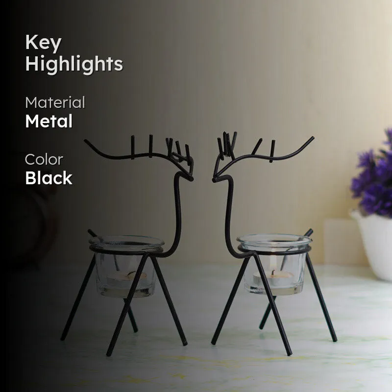 Prancing Flame Metal Tea Light Holder (Black) - Set Of Two media 2