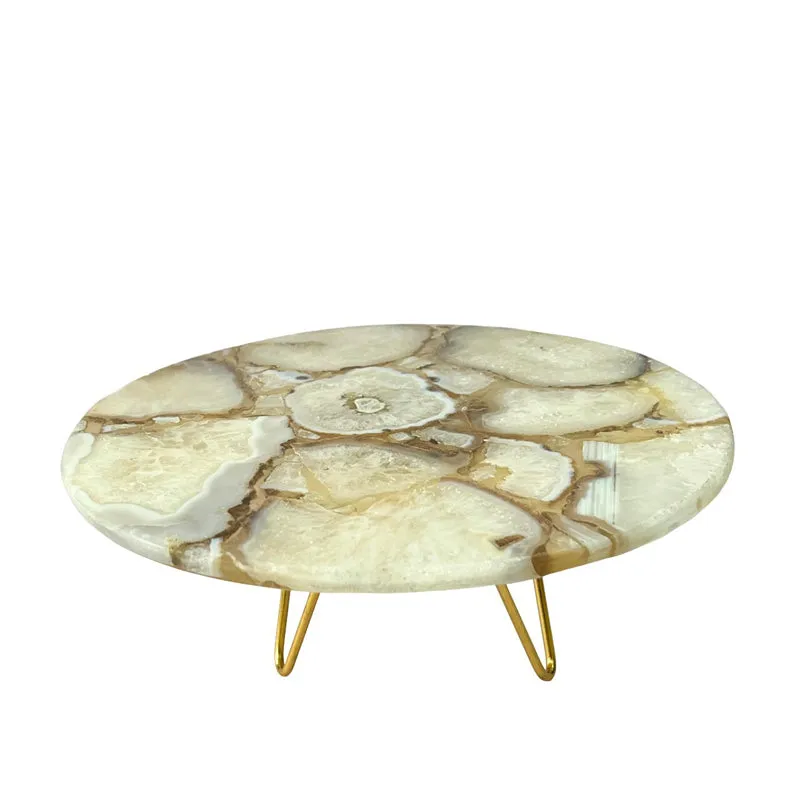 Myrla Handcrafted Agate Cake Stand - White media 5
