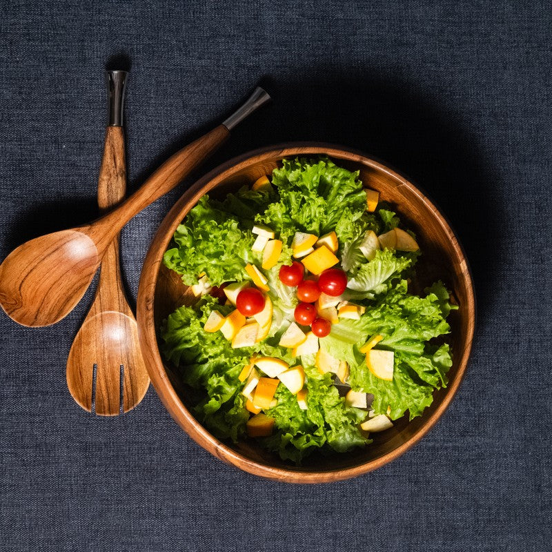 Elowen Wood Salad Bowl with Serving Spoons (1750 Ml) - Three Piece Set media 4