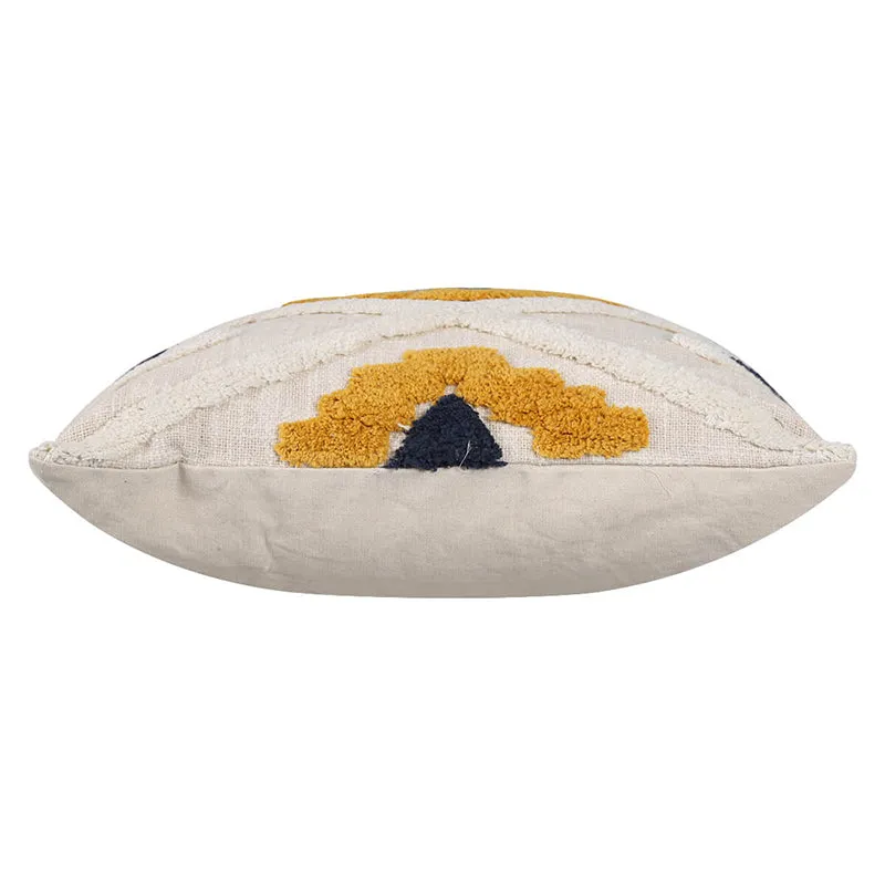 India Circus Terra Spades Tufted Cotton Cushion Cover (White & Yellow) - Set Of Two media 6