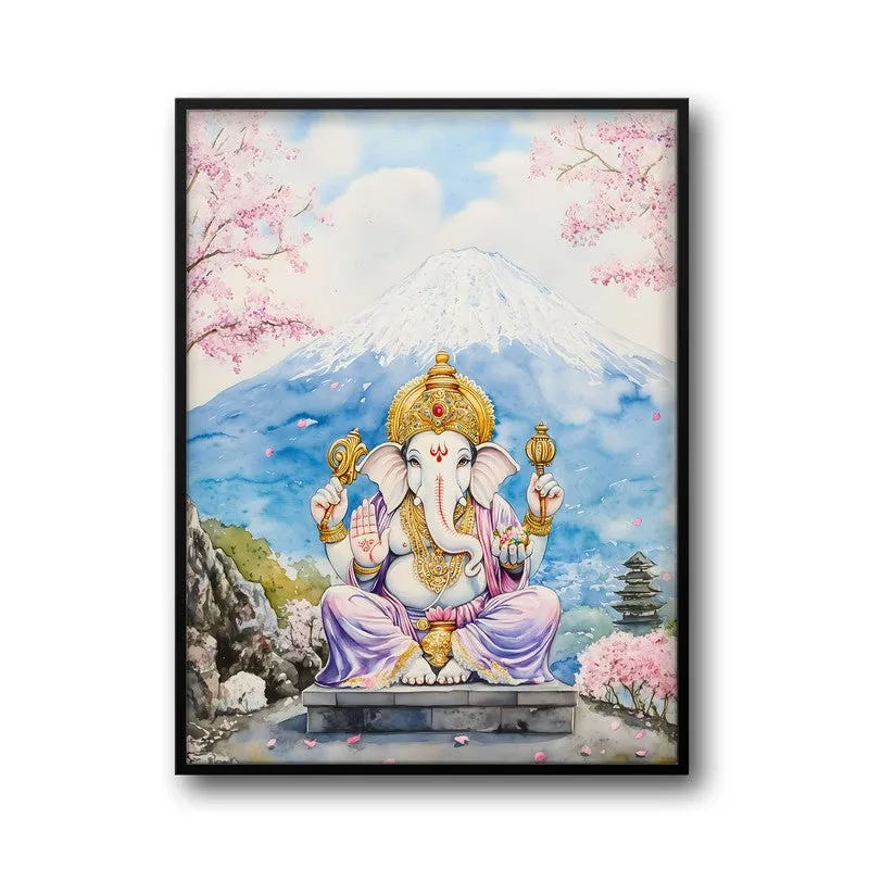 Parvataputra Ganesha Spiritual Archival Paper Wall Painting With Frame - Black media 6