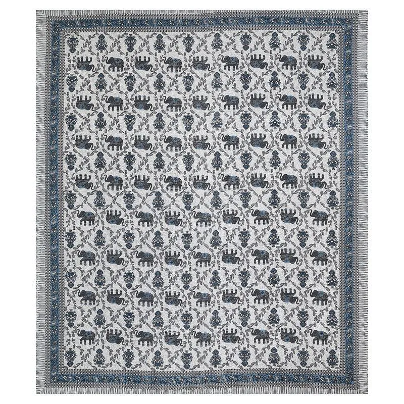 Tejas Ethnic Cotton Bedsheet (Blue,White) - 180 TC media 5