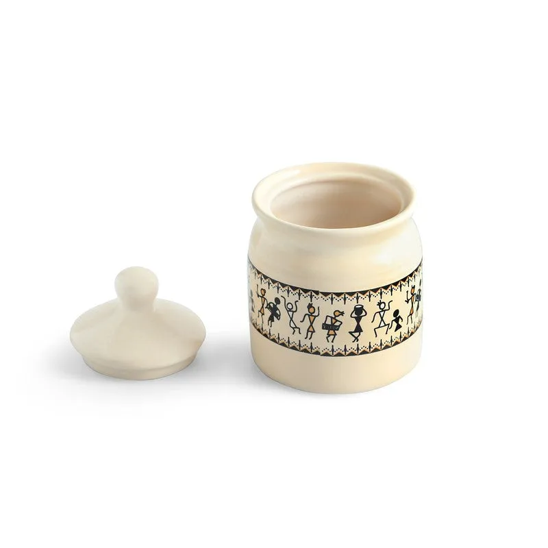 Off-white ceramic jar shown beside its removable lid.