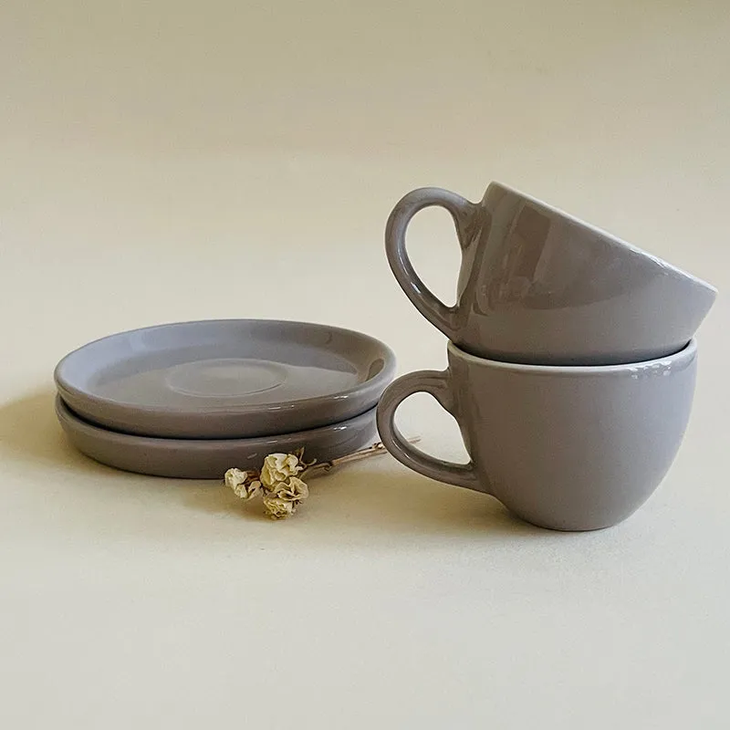 Blush & Brew Ceramic Cup & Saucer (Grey/100 mL) - Four Piece Set media 4