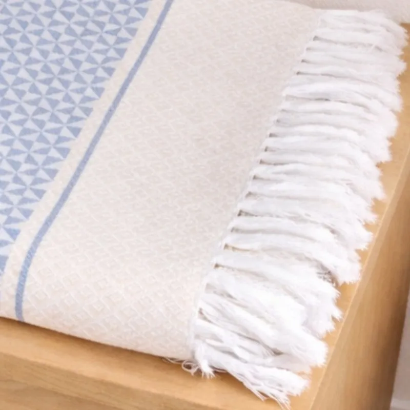 MosacStrip Cotton Hand & Bath Towel (Blue & White) - Set of Two media 6