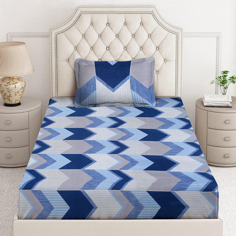 Chevron Ocean Geometric Bedsheet - 130 GSM media 4