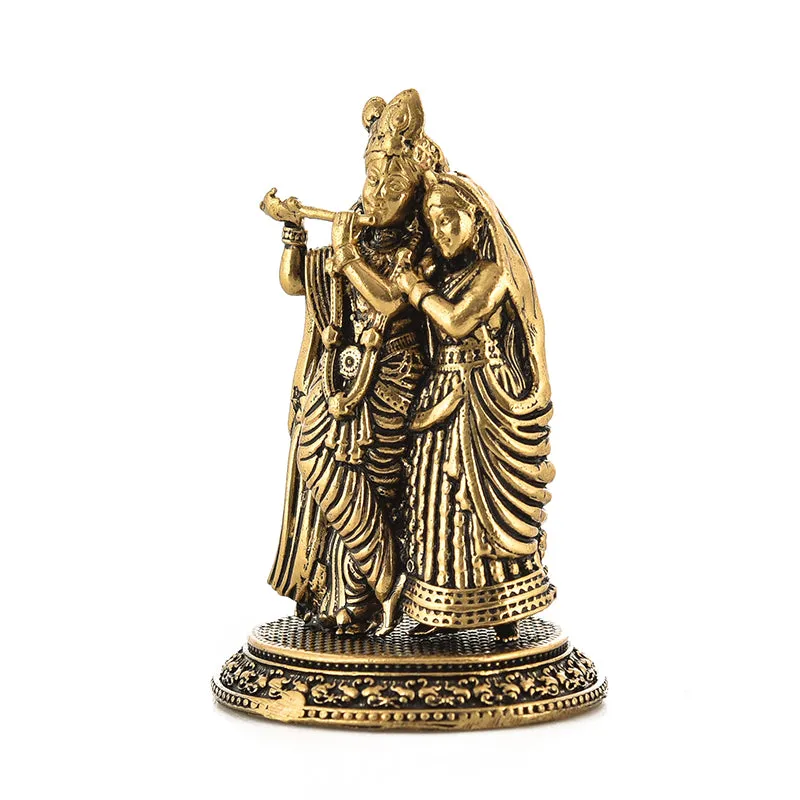 Auspicious Radha Krishna Brass Idol - Gold media 4