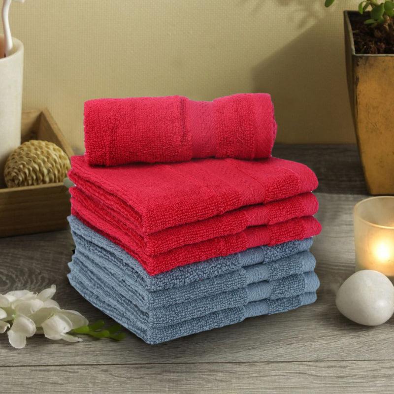 Miorah Face Towel (Red & Grey) - Set Of Eight