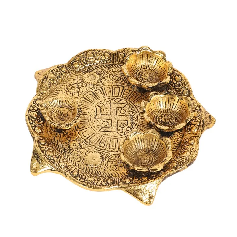 Anantya Aluminum Pooja Thali Set - Gold media 6