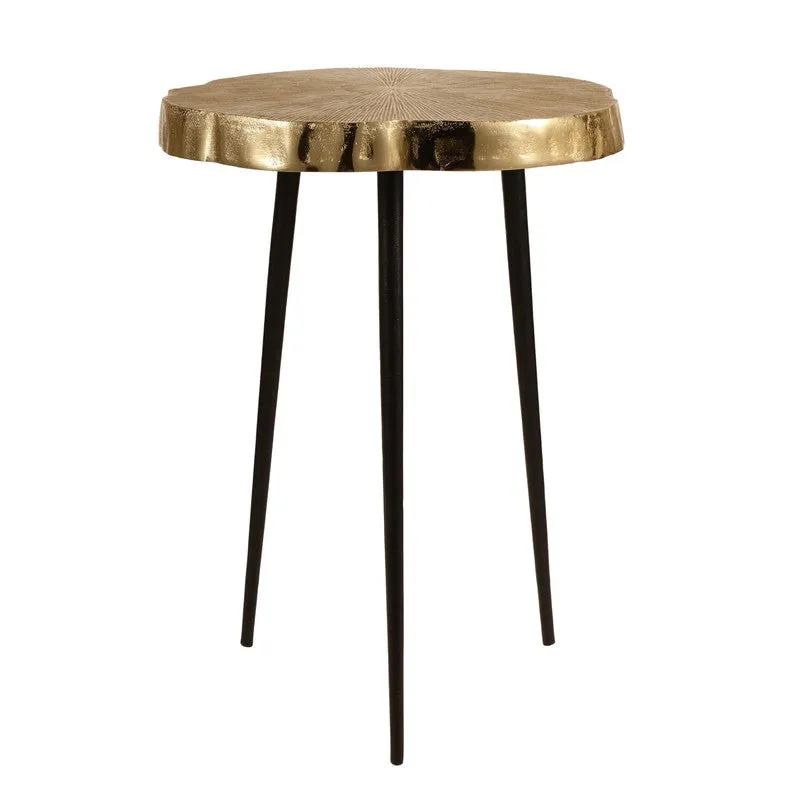 Wooden Log Top Aluminum Side Table - Gold media 3
