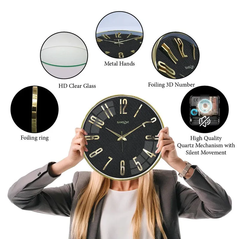 Elite Numeric Plastic Wall Clock - Black & Gold media 7