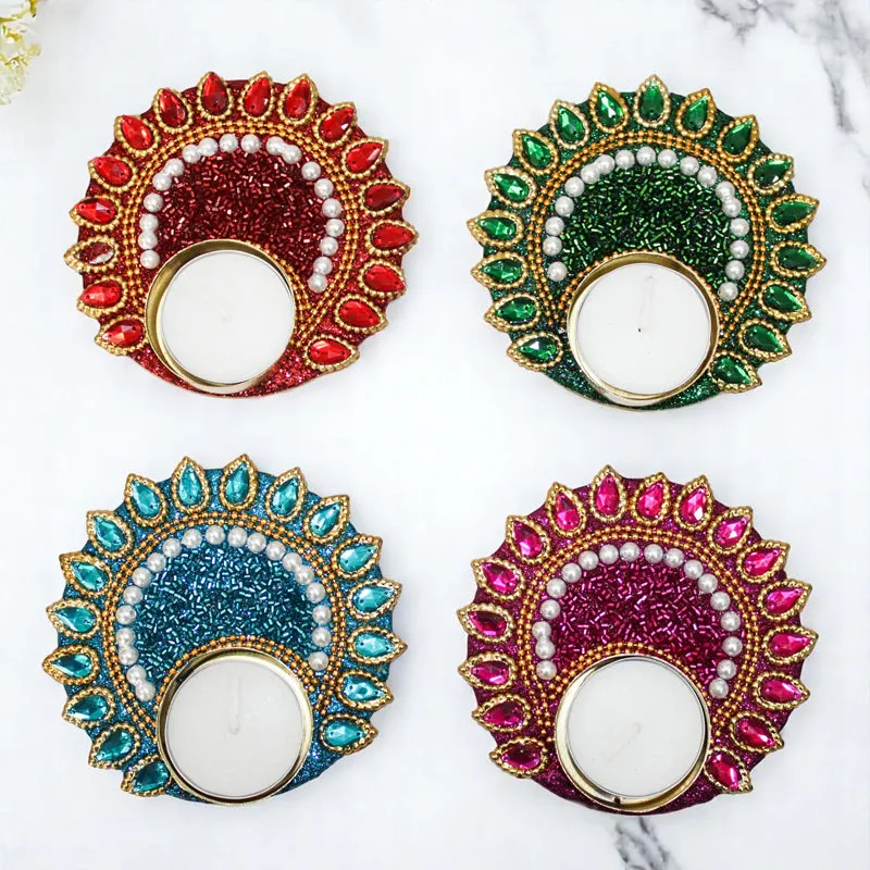 Roshna Jewelled Tea Light Holder (Round) - Set Of Four media 3