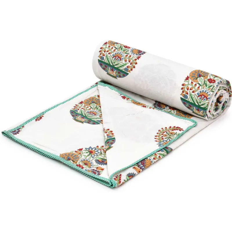 Dishti Ethnic Reversible Cotton Dohar (White & Green) - 180 GSM media 3