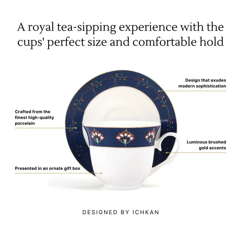 TeaTime 24k Gold Brushed Porcelain Tea Cup (300 mL Each) -  Twelve Piece Set media 8